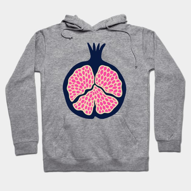 POMEGRANATE Fresh Plump Ripe Tropical Fruit in Dark Blue with Cream and Fuchsia Hot Pink Seeds - UnBlink Studio by Jackie Tahara Hoodie by UnBlink Studio by Jackie Tahara